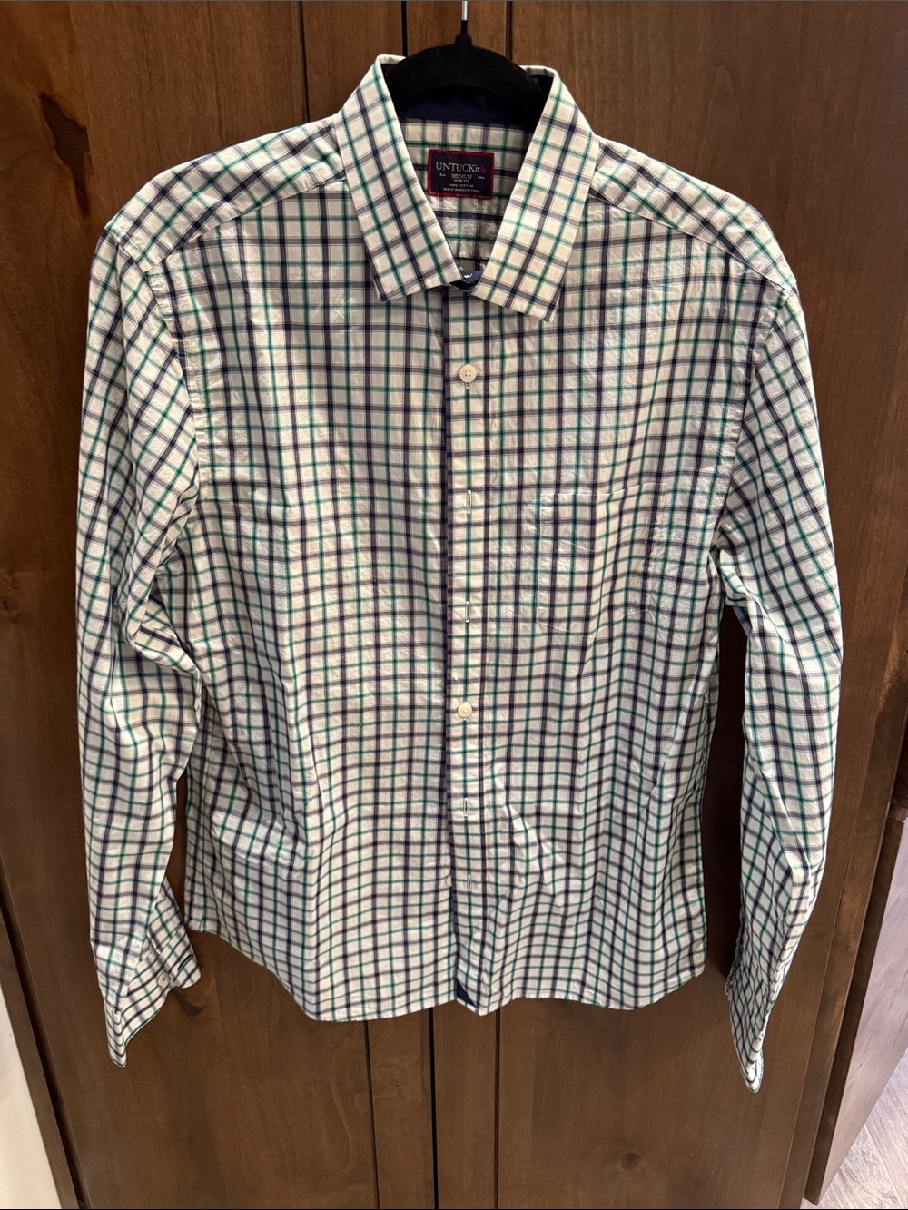 UNTUCKit Men’s Green and Blue Plaid Long-Sleeve Button-Down Shirt